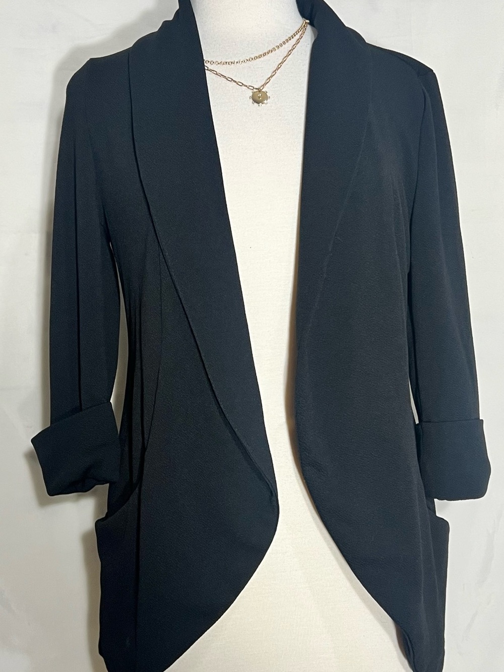 Women's Black Draped Open-Front Blazer Jacket